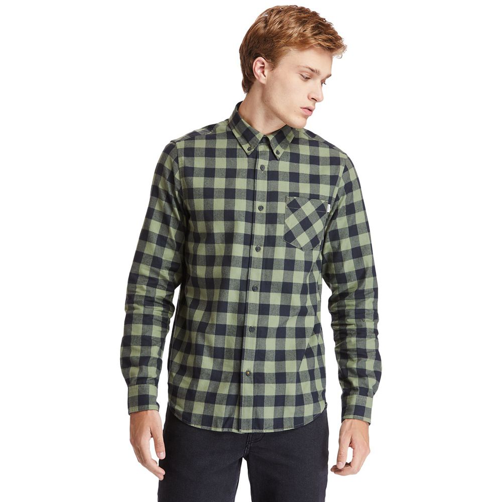 Camisa Timberland Hombre Nashua River Long-Sleeve Flannel Check Verde Oliva/Negras - Chile OCK-46519